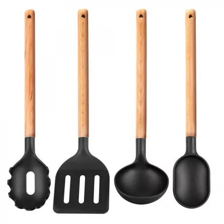 Set 4 accesorii pentru bucatarie Smile SAK-3, lemn, silicon, [],cmcshop.ro