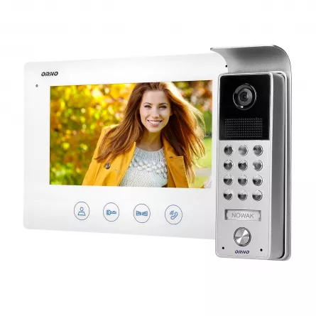 Videointerfon pentru o familie CERES ORNO OR-VID-ME-1056/W, color, monitor ultra-plat LCD 7", control automat al portilor, 16 sonerii, infrarosu, tastatura numerica, alb/gri, [],cmcshop.ro