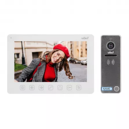 Videointerfon pentru o familie Vibell NOVEO ORNO OR-VID-EX-1057/W, color, monitor plat LCD 7", control automat al portilor, functie intercom, 12 sonerii, IP65, alb/gri, [],cmcshop.ro