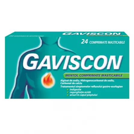 Gaviscon Mentol, 24 comprimate masticabile, Reckitt Benckise
