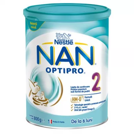 Lapte praf Nan 2 Optipro +6 luni, 800g, Nestle