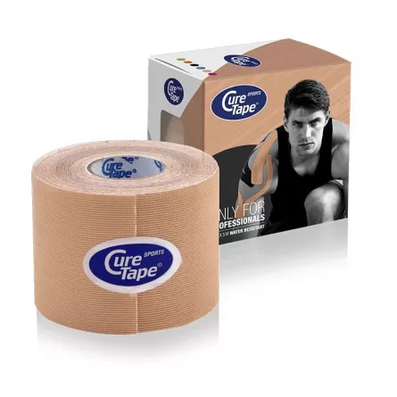 Benzi kinesiologice Cure Tape Sports 5cmx5m, rezistenta sporita la apa, Bej, [],dddrugs.ro
