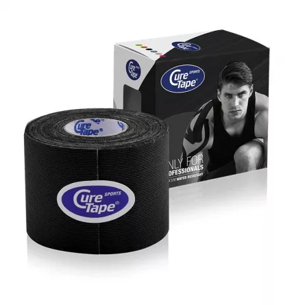 Benzi kinesiologice Cure Tape Sports 5cmx5m, rezistenta sporita la apa, Negru, [],dddrugs.ro