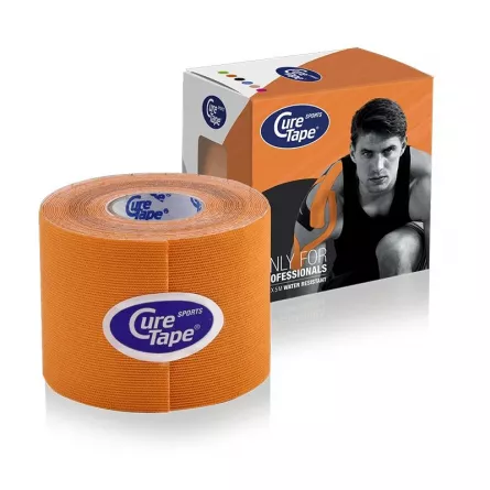 Benzi kinesiologice Cure Tape Sports 5cmx5m, rezistenta sporita la apa, Portocaliu, [],dddrugs.ro