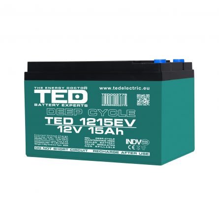 Acumulatori AGM - Acumulator AGM VRLA 12V 15Ah Deep Cycle Dimensiuni 151 x 99 x 103 mm Pentru Vehicule Electrice M5 - TED003775