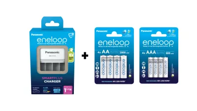 Incarcator Eneloop + Acumulatori 2000mAh AA R6 + Acumulatori 800mAh R3 AAA