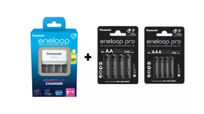 Incarcator Eneloop + Acumulatori 2500mAh AA R6 + Acumulatori 930mAh R3 AAA PRO