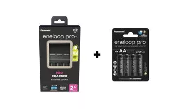 Incarcator Profesional Eneloop cu Display si 4x Acumulatori 2500mAh AA R6