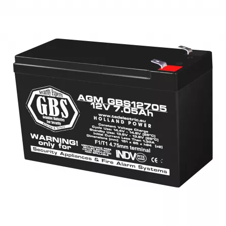 Acumulator 12V Sisteme Alarma, Dimensiuni 151 x 65 x 95 mm, Baterie 12V 7.05Ah F1, TED Electric GBS
