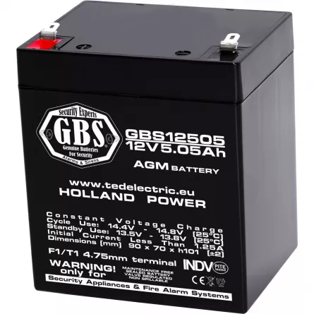 Acumulator 12V Sisteme Alarma, Dimensiuni 90 x 70 x 107 mm, Baterie 12V 5.05Ah F1, TED Electric GBS