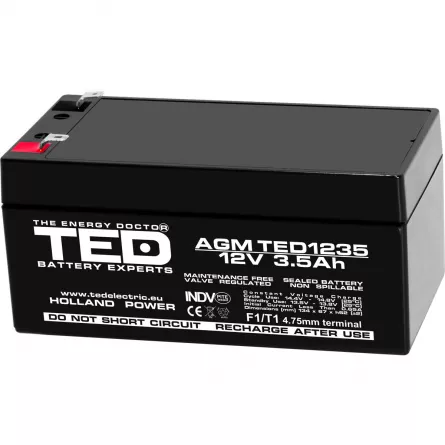 Acumulator 12V Stationar VRLA, Dimensiuni 134 x 67 x 62 mm, Baterie 12V 3.5Ah F1, TED Electric TED003133
