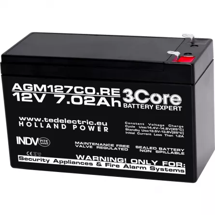 Acumulator 12V Stationar VRLA, Dimensiuni 151 x 65 x 95 mm, Baterie 12V 7.02Ah, TED Electric