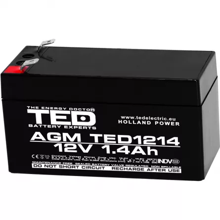 Acumulator 12V Stationar VRLA, Dimensiuni 97 x 47 x 50 mm, Baterie 12V 1.4Ah F1, TED Electric TED002716