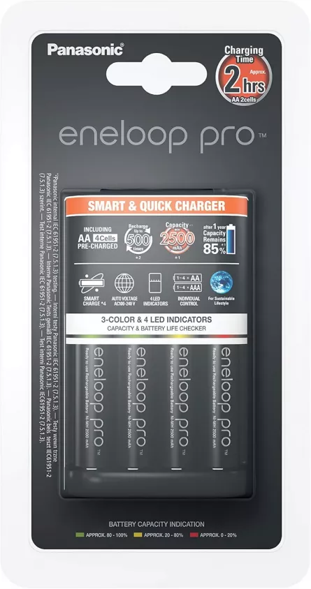 Incarcator RESIGILAT Eneloop SMART & QUICK Include Acumulatori 4 x AA R6 2500mAh K-KJ55HCD40E
