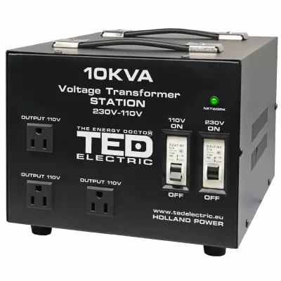 Transformator RESIGILAT de tensiune, Convertor de la 220V la 110V si Reversibil 10KVA  8000W cu Carcasa si Regleta, TED Electric TED000231