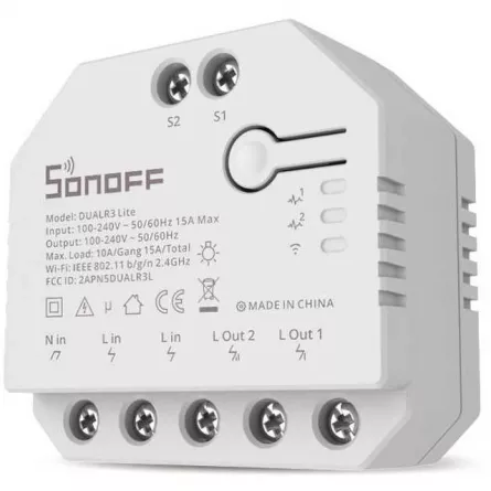 Releu inteligent Sonoff Dual R3 Lite, wireless, 2 canale, ab DUALR3 Lite, [],high-security.ro
