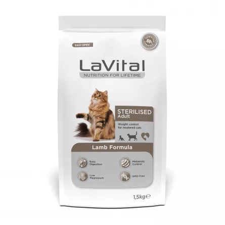LaVital Hr. Uscata cu Miel pt. Pisici Sterilizate 1.5kg, [],https:shop.interpet.ro