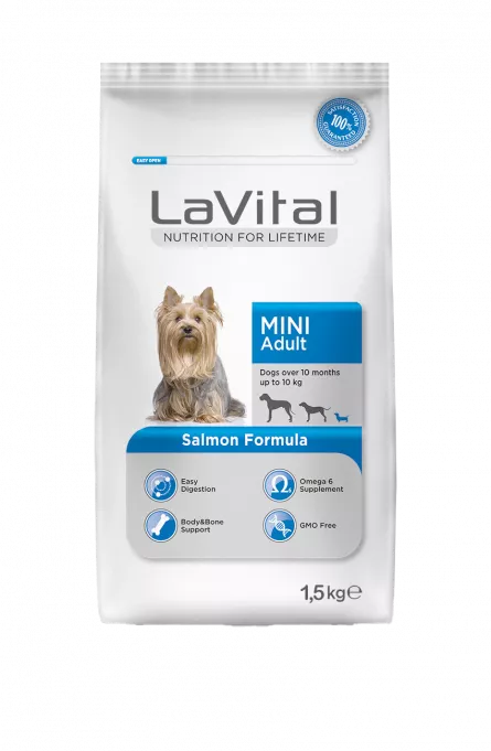 LaVital Hr. Uscata cu Somon pt. Caine Mini Adult 1.5kg, [],https:shop.interpet.ro