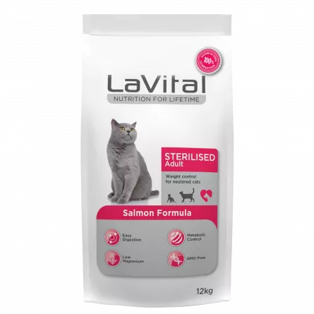 LaVital Hr. Uscata cu Somon pt. Pisici Sterilizate 12kg, [],https:shop.interpet.ro