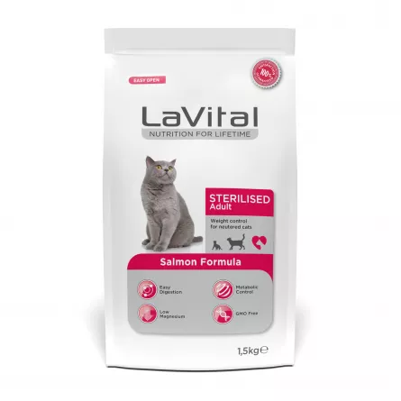 LaVital Hr. Uscata cu Somon pt. Pisici Sterilizate 1.5kg, [],https:shop.interpet.ro