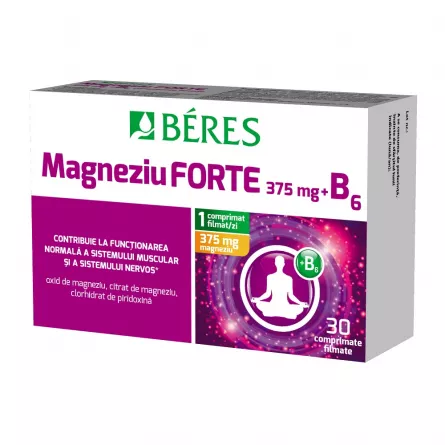Magneziu forte 375 mg + B6, 30 comprimate filmate, Beres Pharmaceuticals Co, [],ivonafarm.ro
