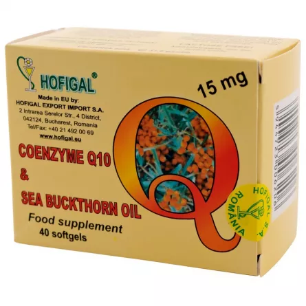 Coenzima Q10 în Ulei de Cătină 15 mg, 40 capsule, Hofigal, [],ivonafarm.ro