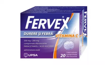 FERVEX DURERE SI FEBRA VITAMINA C 330 mg/200 mg x 2 COMPR. EFF. 330mg+200mg UPSA SAS, [],ivonafarm.ro