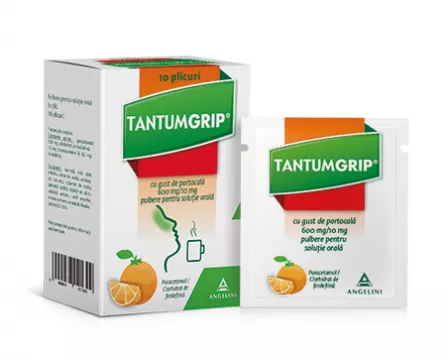 TantumGrip cu gust de portocala 600 mg/10 mg, 10 plicuri, Angelini, [],ivonafarm.ro