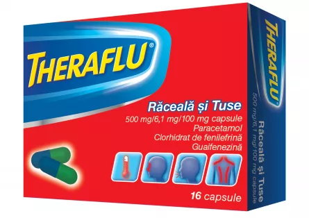 Theraflu Raceala si tuse 500 mg/6,1 mg/100 mg, 16 capsule, Gsk, [],ivonafarm.ro