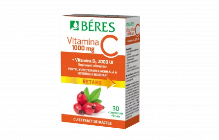 Vitamina C 1000 mg plus Vitamina D3 2000UI, 30 comprimate, Beres Pharmaceuticals Co, [],ivonafarm.ro