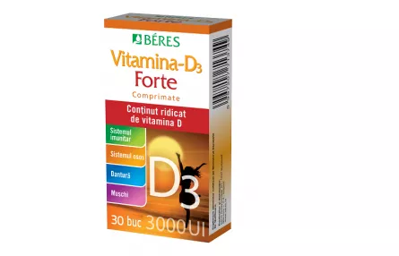 Vitamina D3 Forte 3000 UI, 30 comprimate, Beres Pharmaceuticals Co, [],ivonafarm.ro