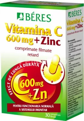 Vitamina C 600 mg + Zinc, 30 comprimate, Beres Pharmaceuticals Co, [],ivonafarm.ro