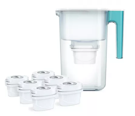 6 filtre Evolve + Cana filtranta de apa Aqua Optima Perfect Pour, albastru, 3,6 litri, [],laicashop.ro