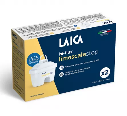 Cartuse filtrante de apa anti calcar Laica Bi-Flux Limescale STOP, pachet 2 buc., compatibil Brita, [],laicashop.ro