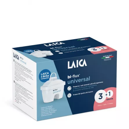 Cartuse filtrante Laica Bi-flux Universal, pachet 3+1, compatibil Brita, [],laicashop.ro