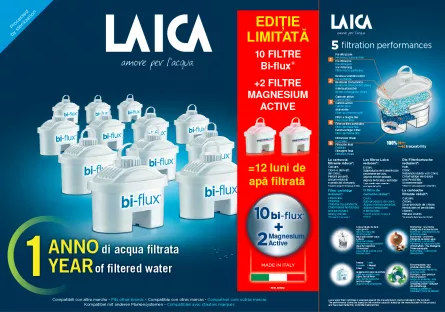 Pachet 10 cartuse filtrante Laica Bi-flux + 2 Magnesium Active, [],laicashop.ro