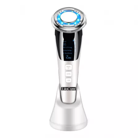 Aparat facial Lila Care, EMS masaj facial cald si rece, anti imbatranire, pentru intinerirea pielii, anti-rid, alb 103, vibratie sonica de 8000 rpm, alb-negru, [],https:lilarossa.ro