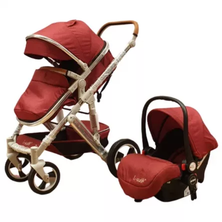 Carucior 3 in 1, Karemi, reversibil cu suspensii, compact Rosu, [],https:lilarossa.ro