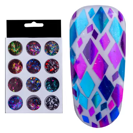 Set decor unghii, model confetti romb, cu reflexii, [],https:lilarossa.ro
