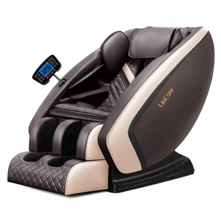 Fotoliu de masaj Fantasy, Lila Care, cu incalzire, functie bluetooth audio, display, zero gravity, piele ecologica, Maro/Bej, [],https:lilarossa.ro