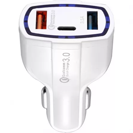 Incarcator auto cu incarcare rapida, QC 3.0, 2 porturi USB si tip C, 20W, alb, [],https:lilarossa.ro