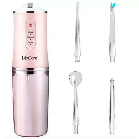 Irigator bucal profesional, dus bucal, Lila Care, Ultra-Portabil, 4 Capete Curatare, rezervor 220 ml, roz, [],https:lilarossa.ro