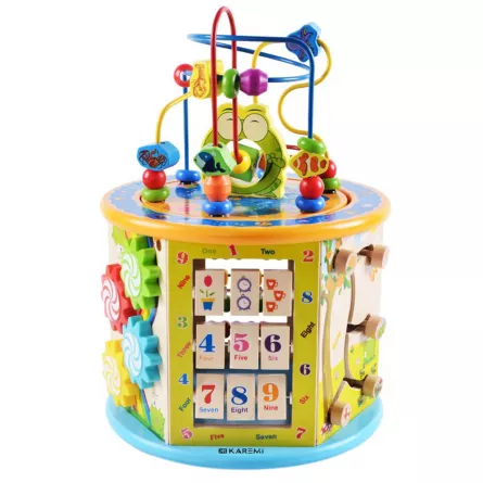 Jucarie educativa multifunctionala Karemi pentru copii, din lemn, cu 8 moduri, multicolor, [],https:lilarossa.ro