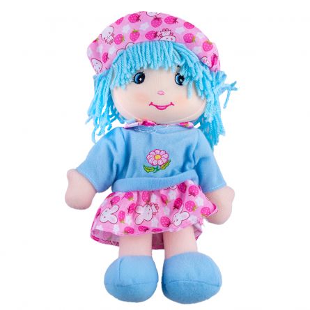 Papusa de plus Karemi, cu fusta si palarie, 26 cm, albastru, [],https:lilarossa.ro