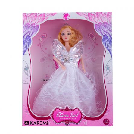 Papusa Karemi printesa, jucarie pentru fetite, cu coroana si rochie alba, [],https:lilarossa.ro