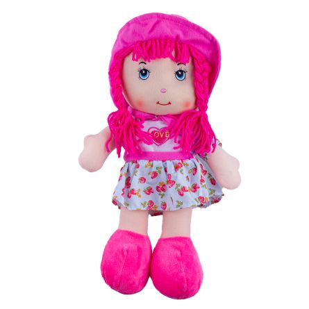 Papusa de plus Karemi, cu fusta si cosite, 35 cm, fucsia, [],https:lilarossa.ro