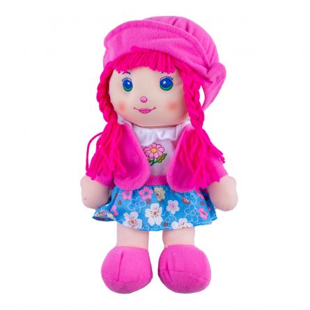 Papusa de plus Karemi, cu fusta si cosite, 28 cm, roz, [],https:lilarossa.ro