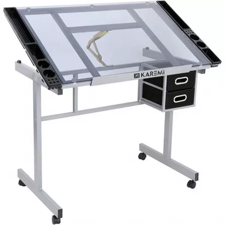 Masa pentru desen tehnic Karemi, cu planseta din sticla, reglabila, 79.5 x 104 x 61.5 cm, [],https:lilarossa.ro