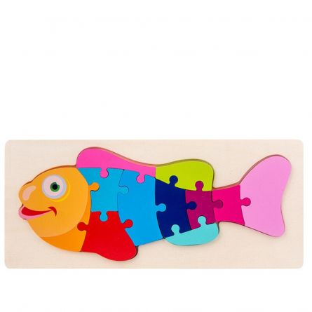 Puzzle educativ din lemn pentru copii Karemi, model peste, 30 x 12.8 x 0.6 cm, [],https:lilarossa.ro