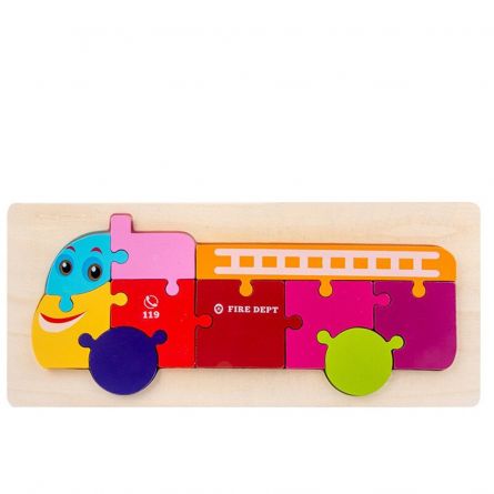 Puzzle educativ din lemn pentru copii Karemi, model masina de pompieri, 30 x 12.8 x 0.6 cm, [],https:lilarossa.ro